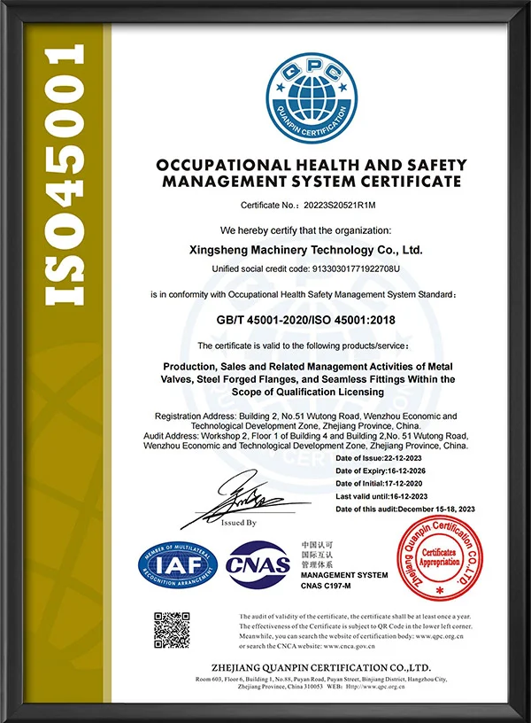 职业健康安全管理体系认证证书-英文