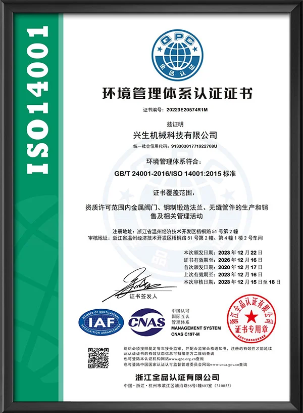 环境管理体系认证证书-中文